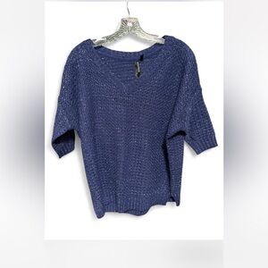 Razzle Dazzlebrand blue v-neck, open-knit, sparkly pullover sweater